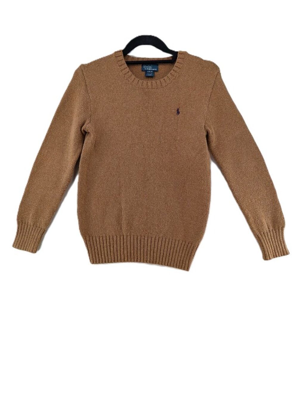 VTG Polo Ralph Lauren Sweater Boys Sz M 8/10 Brown Leather Elbow Patch Pony Logo